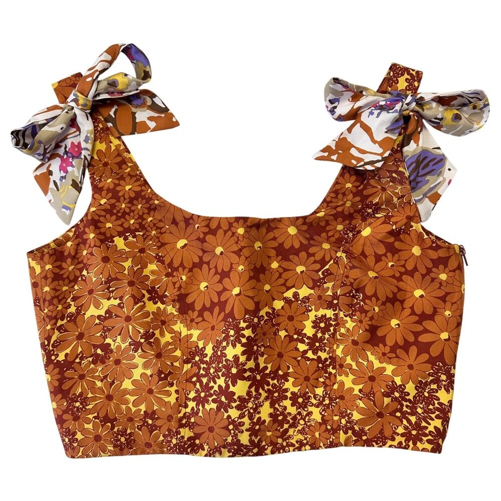 Mantero 1902 100% Silk Womens Floral Crop Top Size L Retro Floral Made In Italy